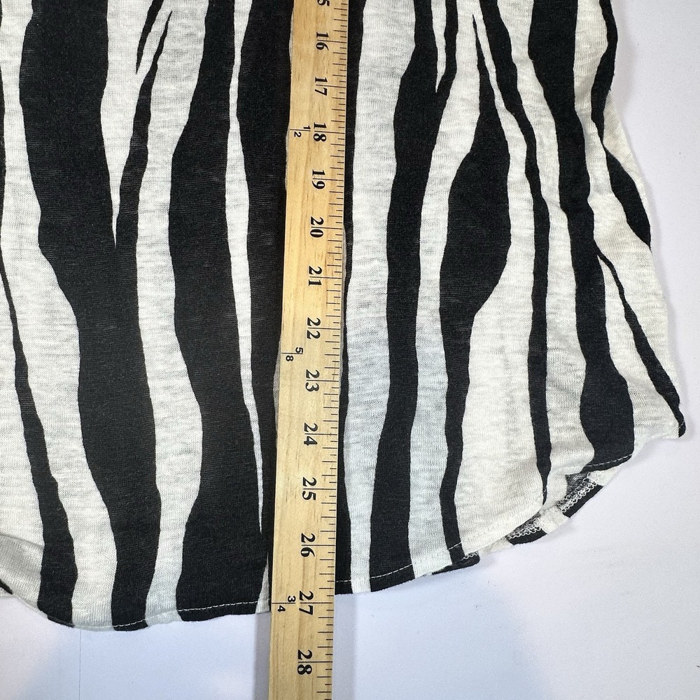 Rachel Zoe Womens 1X Linen Top Black White Zebra Stripe Short Sleeve Blouse Plus - Picture 7 of 8